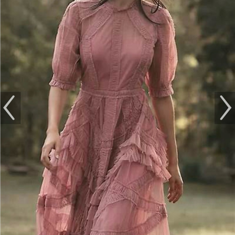 Anthropologist Mac Duggal short-sleeve mock neck ruffle dress